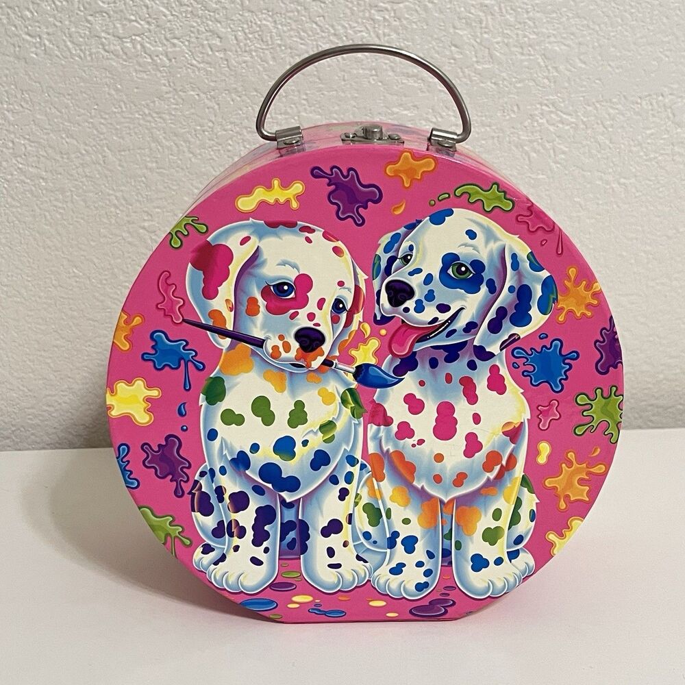 Vintage Lisa Frank Spotty and Dotty Puppies Dogs Pink Retro Hat Box w/ Handle